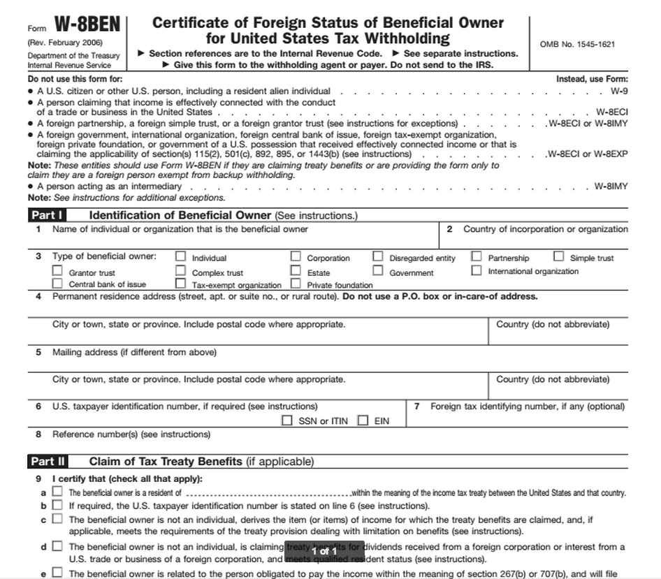 美国W-8表格是什么?